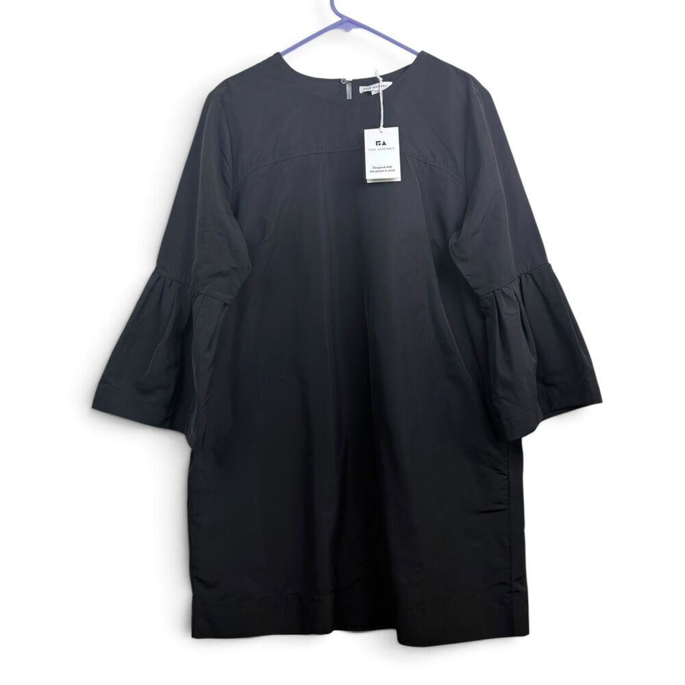 black bell sleeve mini shift dress mod minimalist babydoll statement sleeve nwt